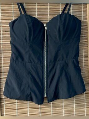 Guess XS Black Corset Top Front Zip Bustier Cami Y2K